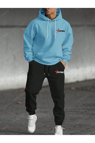 EFFRENATU Ανδρικό Σετ Φούτερ Oversize Fleece - Τριών Κλωστών με στάμπα