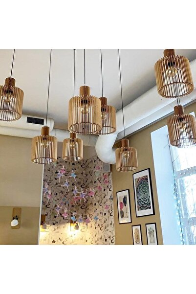 Ferisa Home MODERN AHŞAP AVİZE TAVAN LAMBASI