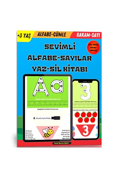 Enine Boyuna Eğitim Cute Alphabet-Numbers Yaz-Sil Book