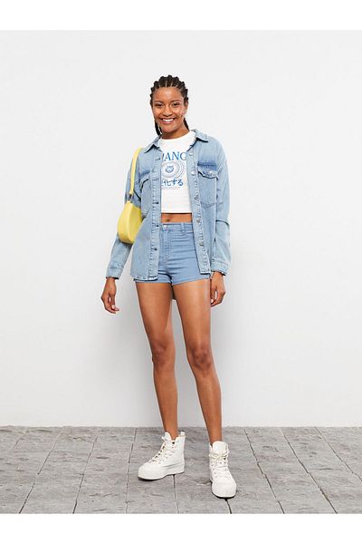 LC Waikiki High Waist Extra Tight Women's Jean Shorts - Straight Pocket Detail