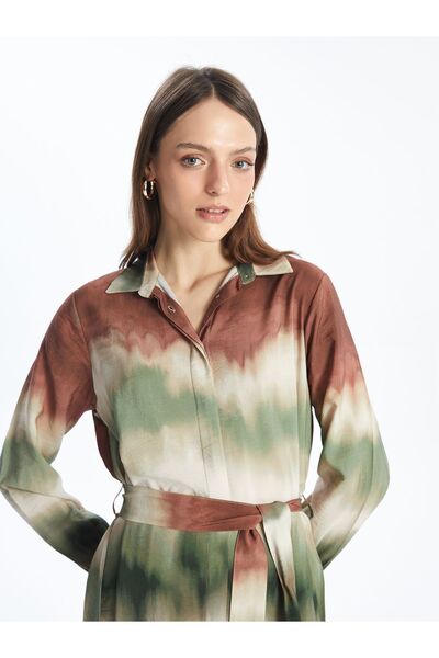 LC Waikiki Dámské košilové šaty se vzorem s dlouhým rukávem