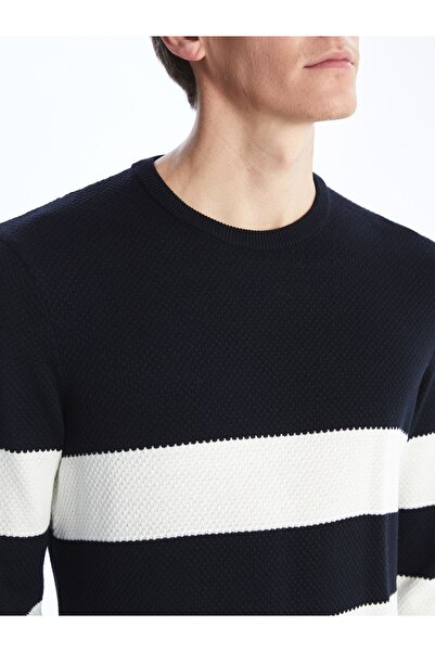 LC Waikiki Férfi csíkos kötöttáru pulóver - nyakú, hosszú ujjú