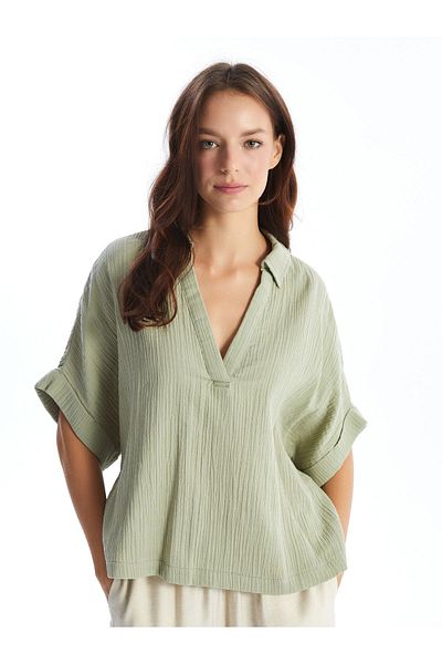 LC Waikiki Oversize Γυναικεία Μπλούζα - Πόλο Λαιμόκοψη, Μασίφ, Κοντό μανίκι