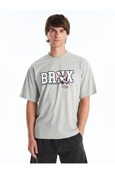 LC Waikiki Nostalgisches Herren-T-Shirt aus gekämmter Baumwolle mit Affenmuster und Rundhalsausschnitt