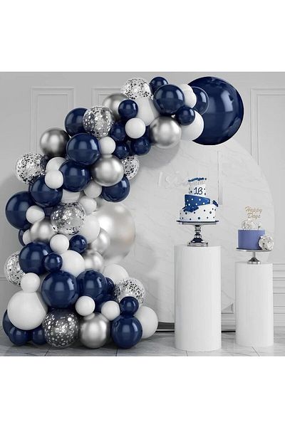 Parti Setim 60 Pcs Night Blue, Silver Chrome, White and Transparent Balloon Chain Set