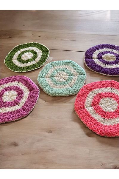 heptrend Hep Trend Hand Knitted 5 Colorful Round Washcloths