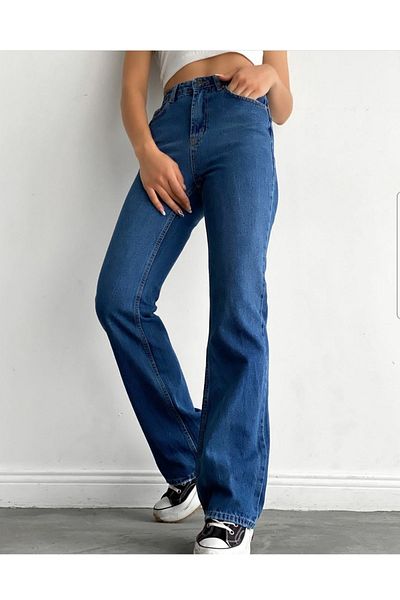 DRC trend A.c.a.i.p - Pantaloni Palazzo din denim largi, albastru închis, cu talie super înaltă
