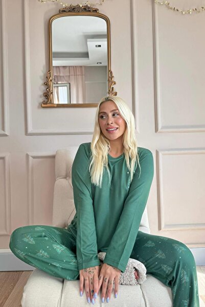 Pijamaevi Green Pine Patterned - Women's Thermal Pajama Set