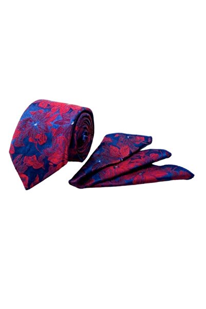 VENCHY ربطة عنق بنمط زهرة باللون الأزرق الداكن والأحمر 7710-3mk