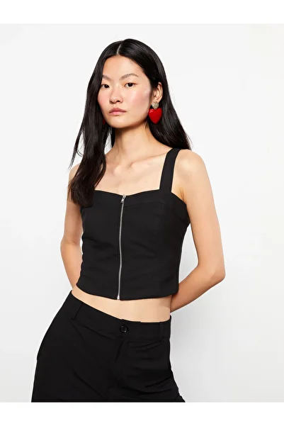 LC Waikiki Suede Crop Women's Blouse - Heart Collar and Straight Straps