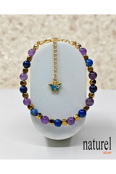 Naturel Tılsım Amethyst-Lapis Lazuli-Hematite 6mm Natural Stone Bracelet - Compatible Stones Series