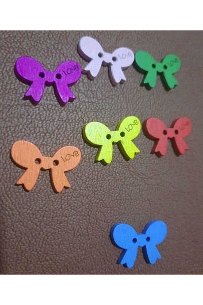 İMREN AKSESUAR Bow Tie Wooden Love - 2 cm Two Holes, Mixed Color Button, 1 Pack 5 Pieces