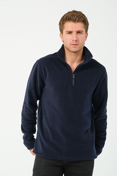 vawensea Men's Half Zippered Stand Collar Non Pilling Fleece Navy Blue