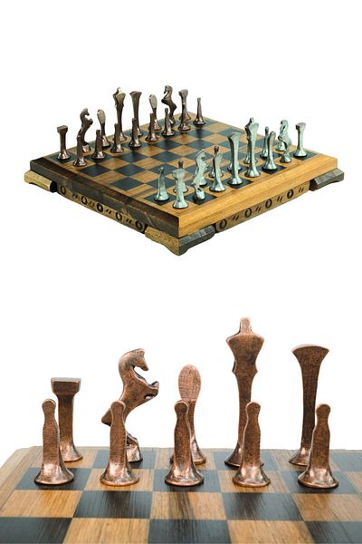 Metalicraft Mc53 Chess Team |   Handmade Real Walnut Tree Chess Board |   Antique Metal Chess Pieces