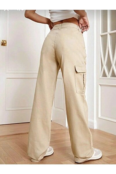 DRC trend Γυναικείο Μπεζ Colorfast Lycra Back Pocketless Model Cargo Palazzo Παντελόνι