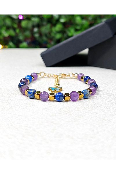 Naturel Tılsım Amethyst-Lapis Lazuli-Hematite 6mm Natural Stone Bracelet - Compatible Stones Series
