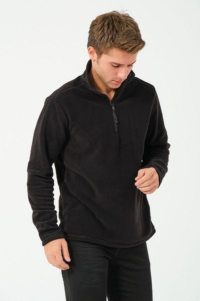 vawensea Men's Half Zipper Stand Collar Non Pilling Fleece Black