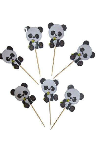 Büşra Süsleme Panda Temalı Doğum Günü Kürdanı, Pasta Süsü 15 Li