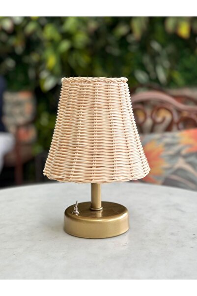 Maison Avf Rattan & Bambu Masa Üstü Kablosuz Pilli Abajur Masa Lambası Eskitm...