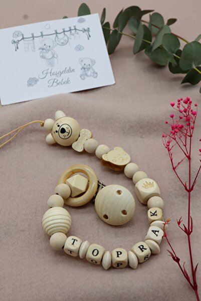 lilamtasarım Emzik Zinciri - Emzik Askısı Ahşap Emzik Zinciri Emzik Tutucu Em...