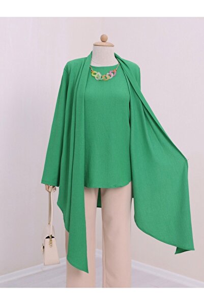 HİJABAYA Asymmetrical Cut Shawl Collar Necklace Crinkle Tunic