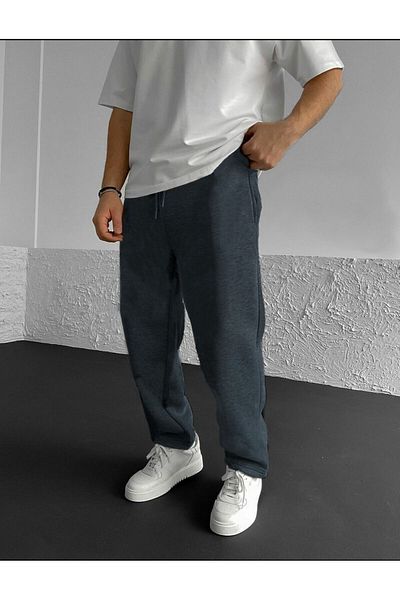 FİTGO Anthracite Baggy Straight Leg Plus Size Sweatpants