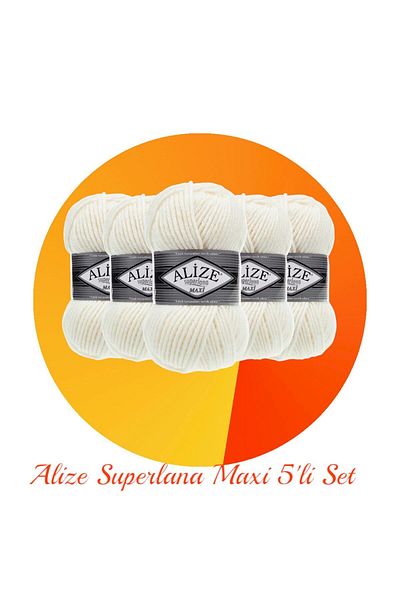 Alize Superlana Maxi Σετ 5 Χοντρό Πλεκτό Σχοινί 62 Ανοιχτή Κρέμα