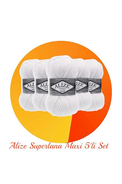 Alize Superlana Maxi Σετ 5 Χοντρό Πλεκτό Σχοινί 55 Λευκό