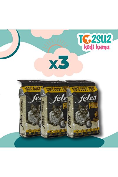 FELES Tozsuz Kedi Kumu 3 Adet Poşet (TAMAMEN DOĞAL , AKTİF KARBONLU)