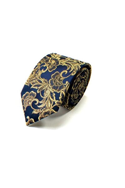 VENCHY Navy Blue Gold Ivy Pattern Handkerchief Tie