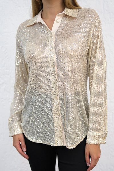 MONAMORE Women's - Sequin, Short Front, Long Back Shirt