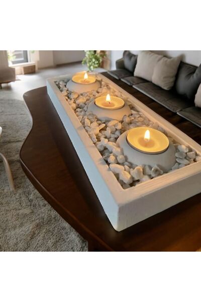 CGO HOME 3 Lü Beton Tabaklı Mumluk Set Dekoratif Mumluk Hediyelik Eşy