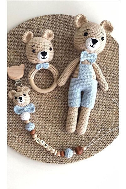 msl masal hobi evi AMİGURUMİ PAPYONLU AYİCİK YENİDOGAN SET