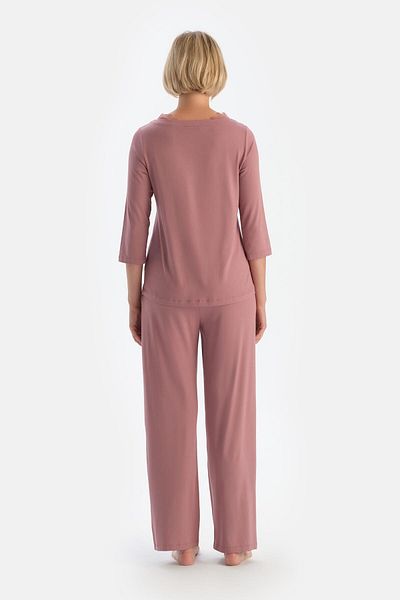 Dagi Σετ πιτζάμες με λαιμόκοψη Dusty Rose Lace με λεπτομέρειες