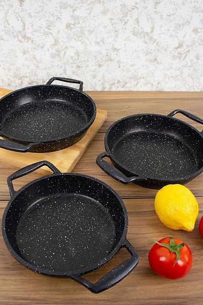 gülis 3-Piece Luxury Granite Casting Pan Set Stainless Steel Pan Pan Set(22-20-18cm)