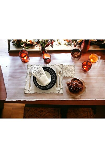 silk Nakışlı Keten Amerikan Servisi Ve Peçete Seti | Nakışlı Masa Servis Seti...