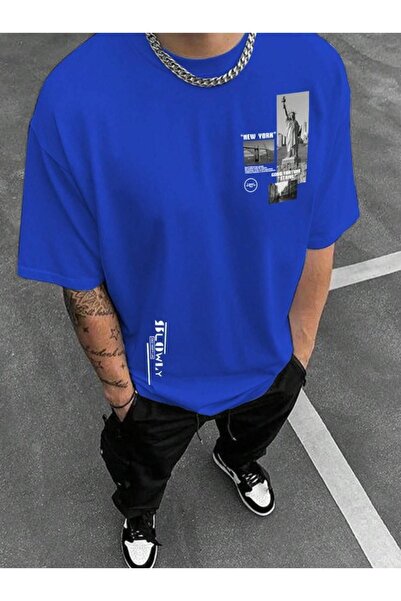 Altamira Ανδρικό μπλουζάκι Saks Blue Slowly Printed Oversize