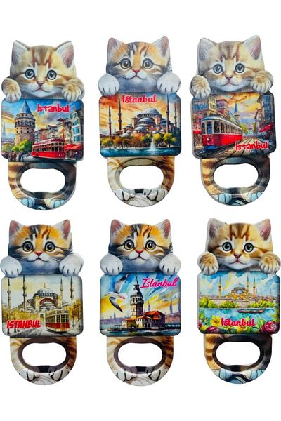 GALATA GIFT Istanbul and Cat Themed Bottle Opener Magnet - 10 Cm, One Piece