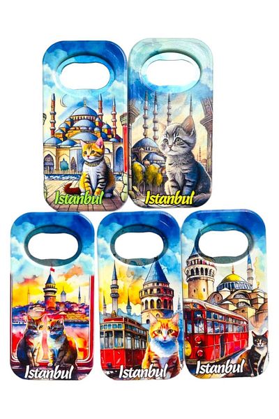 GALATA GIFT Sticla cu magnet cu tematică Istanbul și pisică - o bucată, deschizător de sifon de 9 cm