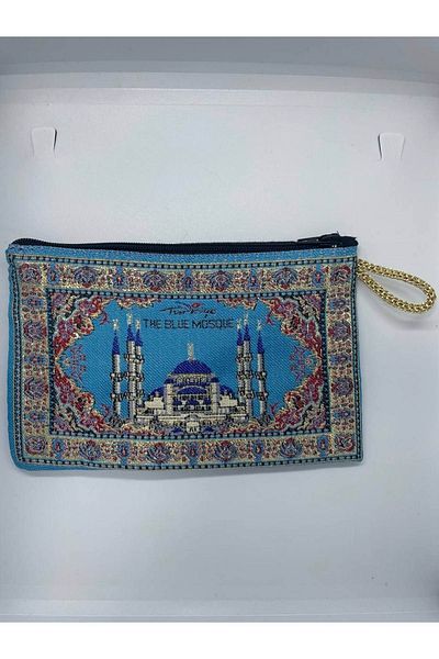 GALATA GIFT Portofel de damă cu model tradițional, icoane din Istanbul imprimate aurit, cu fermoar, 16x10cm
