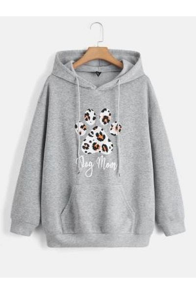 Altamira Unisex Gray Paw Printed Hooded Oversize Sweatshirt
