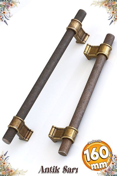 Badem10 Hisar Antique Metal Galben Antic 160 Mm Model Zimțat Mobilier Bucătărie Mâner Dulap Mâner Mâner