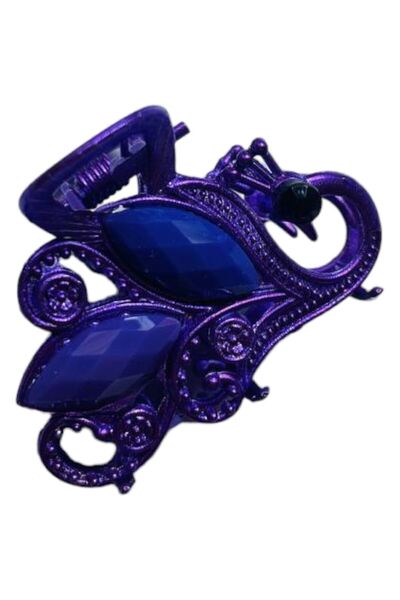 GALATA GIFT Фибичка за коса с форма на лебед, лилава, метална, щипка за коса, щипка за коса със закопчалка, плътна желязна щипка 4 см