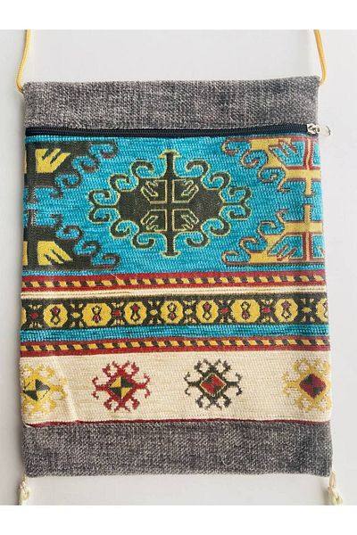 GALATA GIFT Geantă de umăr cu model Kilim, cu ciucuri, cu fermoar, 25x20