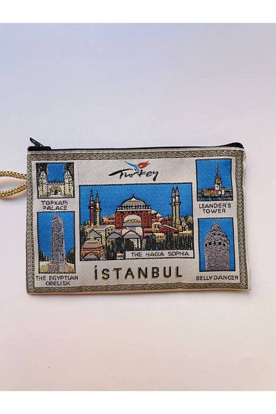 GALATA GIFT Zippered Women's Wallet, Coin Purse, Istanbul Symbol, Gold Gilded, Handle, 16X10cm