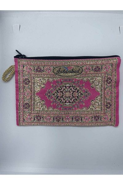 GALATA GIFT Traditional Patterned, Pink, Beige Colored, Gold Gilded Zippered Women's Wallet, 16x10cm