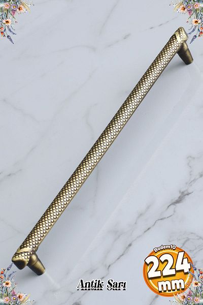 Badem10 Decor antic, metal galben antic, 224 mm, mobilier, sertar de bucătărie, dulap, mâner dulap, mânere