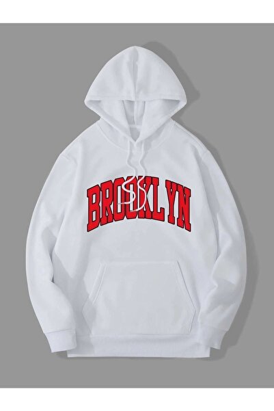 Altamira سويت شيرت بغطاء للرأس مطبوع عليه بروكلين باللون الأبيض للجنسين