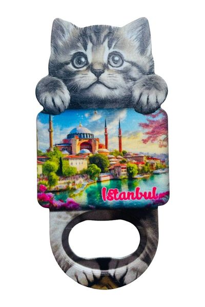 GALATA GIFT Istanbul and Cat Themed Bottle Opener Magnet - 10 Cm, One Piece