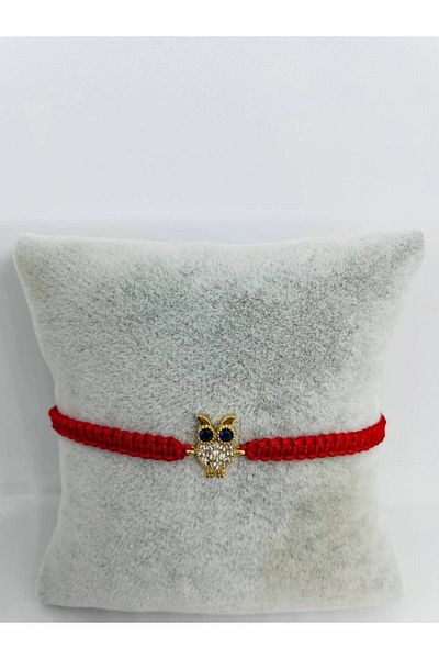 GALATA GIFT Owl Figured, Stone, Red Macrame Braided, Elevator Bracelet